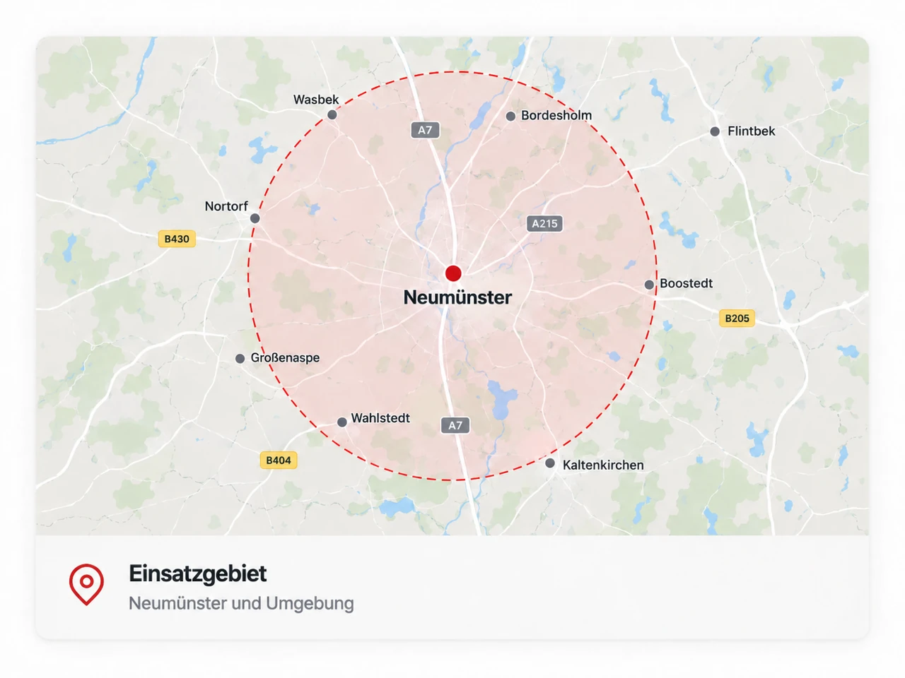Karte des Einsatzgebiets in Neumünster und Umgebung